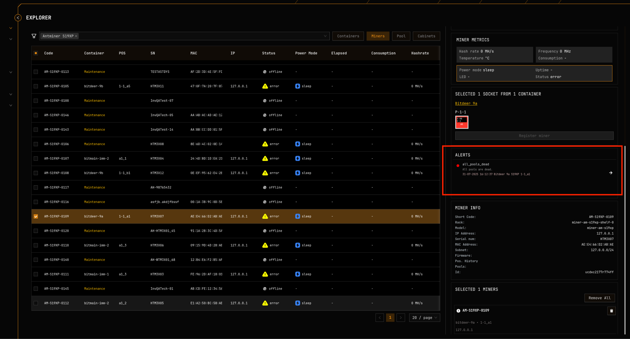 Miner Alerts Detail