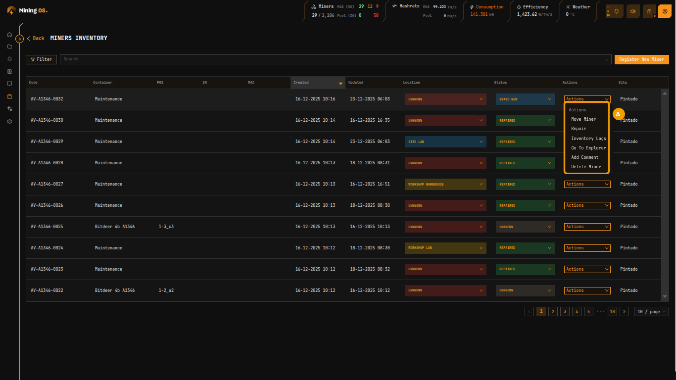 Actions Dropdown