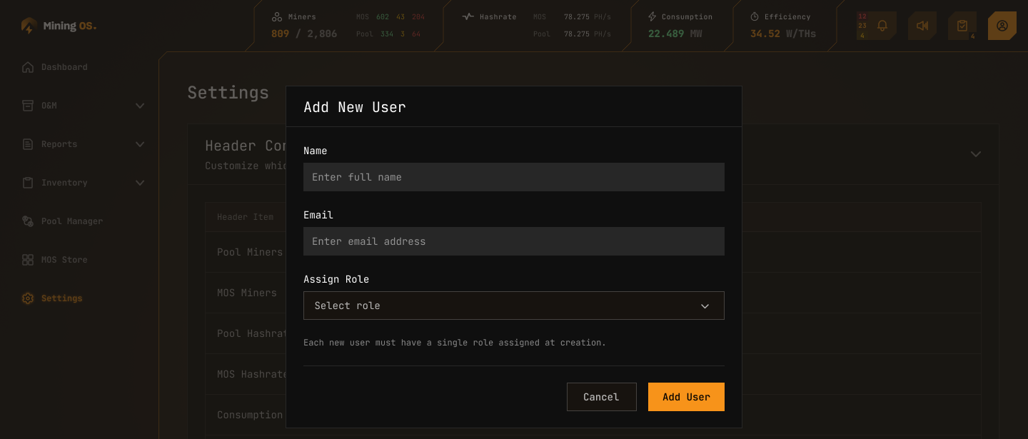 Add New User dialog